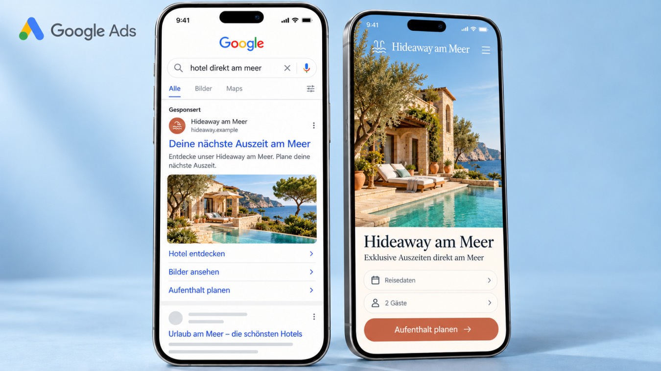Leistungsillustration: Google-Anzeige für ein Hotel
