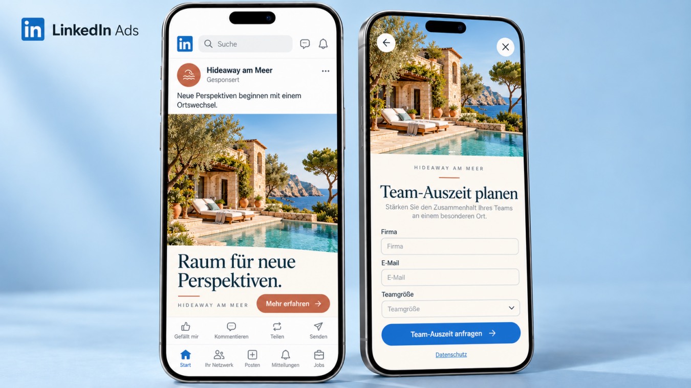 Leistungsillustration: LinkedIn-Anzeige für eine Team-Auszeit